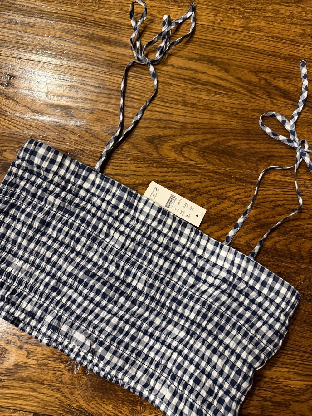 NWT π J.Crew Navy-and-White Gingham Maxi Skirt with Smocked Waist - Picture 4 of 6